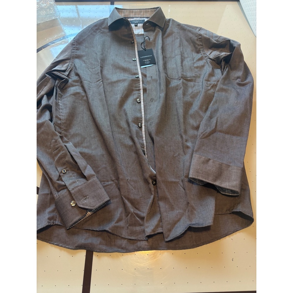 Lindbergh Black Label Mens Long Sleeve Button Down Shirt Sand Brown Pattern M